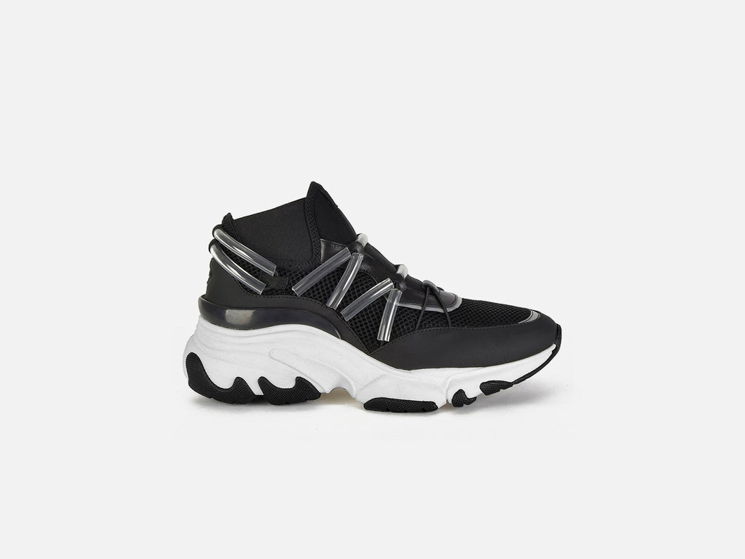 pregis shoes dista black leather clear tubes runner sneakers designed in London